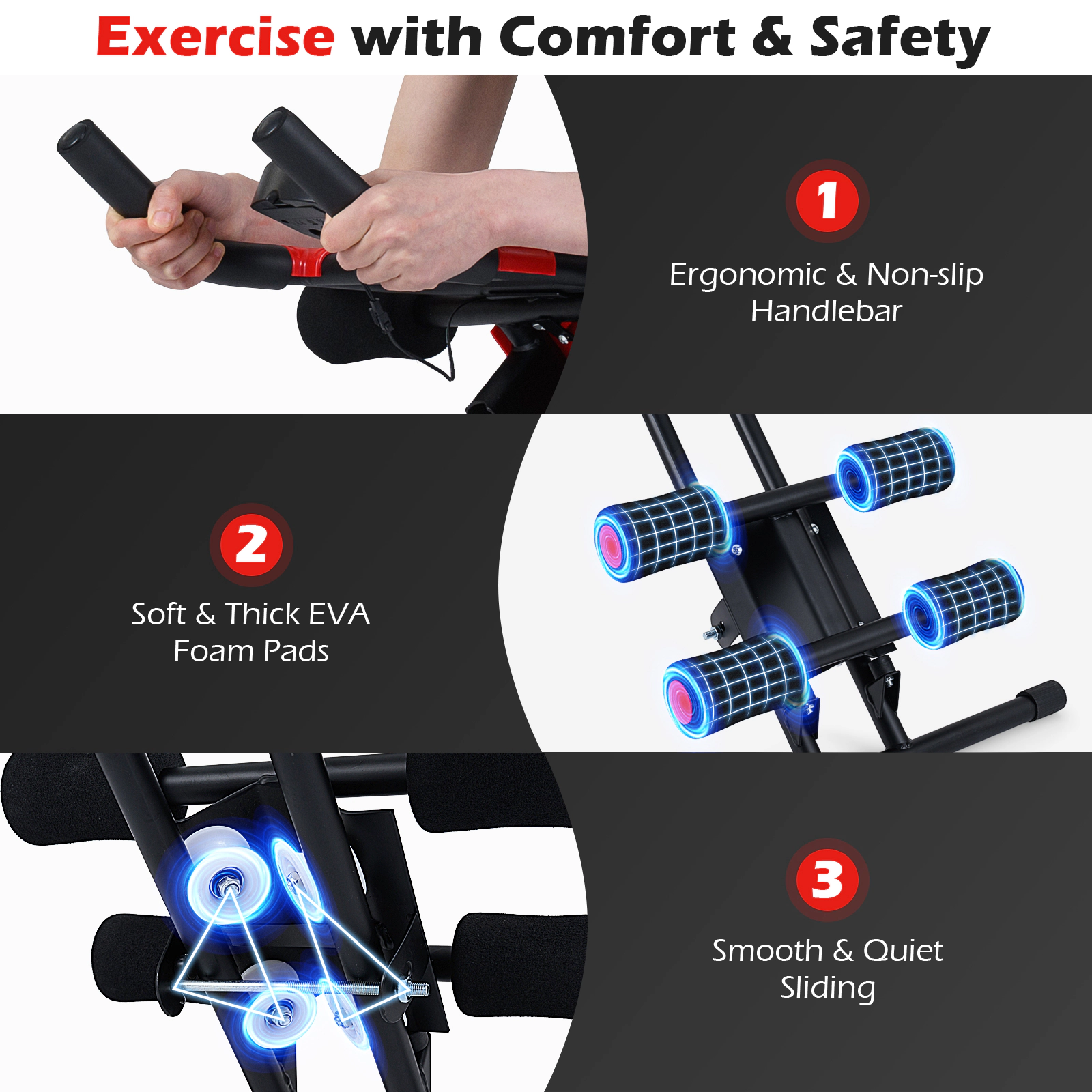 SUGIFT Black Folding Ab Workout Machine with 6-Level Incline and EVA Foam Pad 21-in D 36-in H 440-lb User Capacity