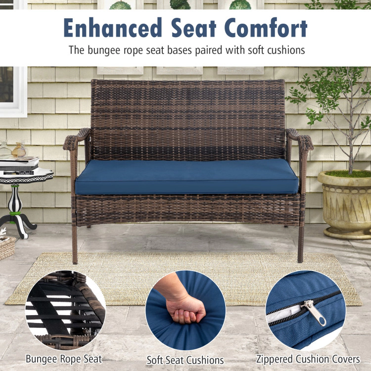 Hivvago 4 Pieces Wicker Rocking Set With Bungee Rope Seat For Porch Yard-Navy