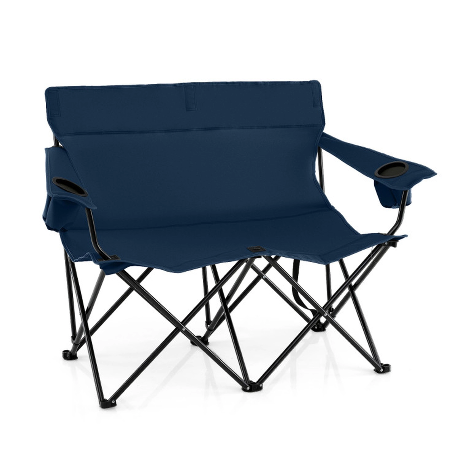 SUGIFT 2-Person Double Camping Loveseat Chair 660-lb Capacity 52-in Wide Folding Outdoor Seat with Cup Holders Blue
