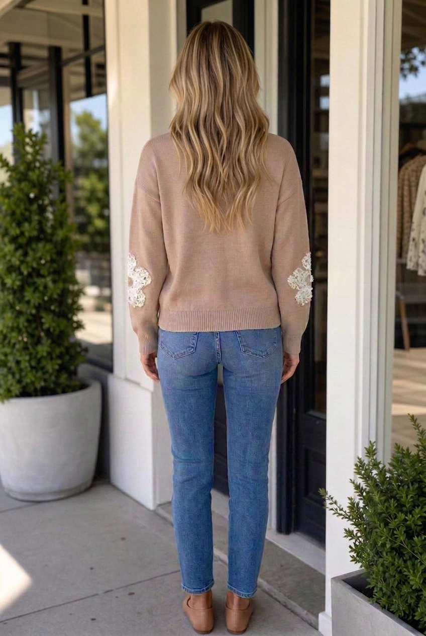 Threaded Pear Women's Brynly Patchwork Ribbed Trim Sweater