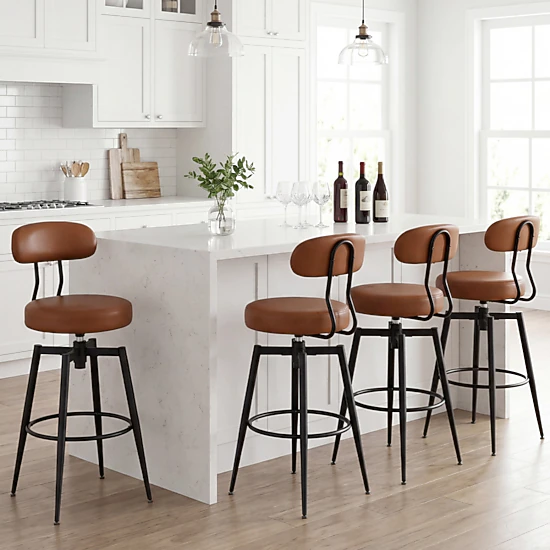 Hivvago Set Of 4 Swivel Barstools Faux Leather With Upholstered Seat And Back