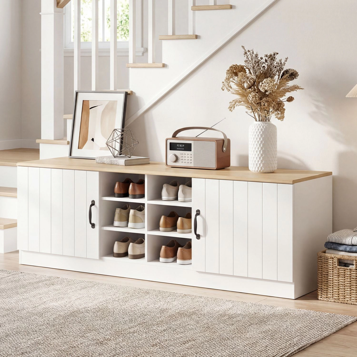 SlickBlue 2-Door Shoe Storage Bench with Adjustable Shelves