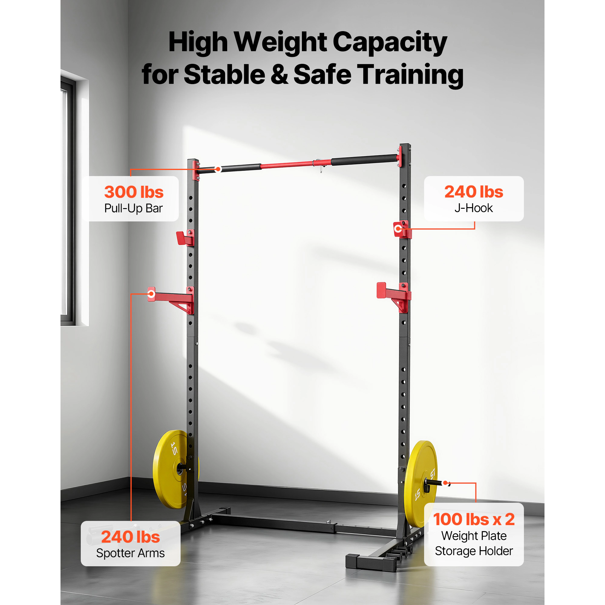 HONGGE Multifunctional Power Cage Squat Rack, 980 lbs Capacity, Width-Adjustable with Landmine & Safety Bars
