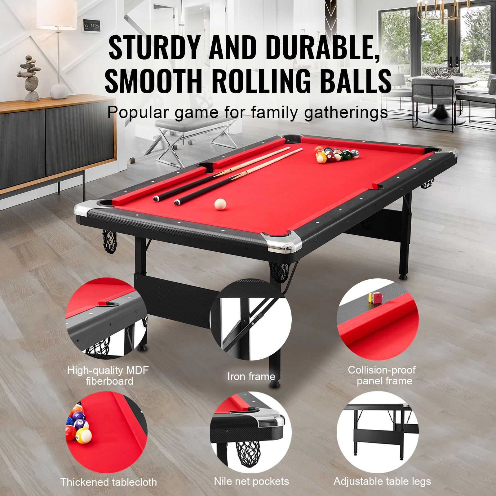 HONGGE Pool Table Portable Billiards Foldable Space-Saving Game Set Includes Brush with Cloth for Family Room