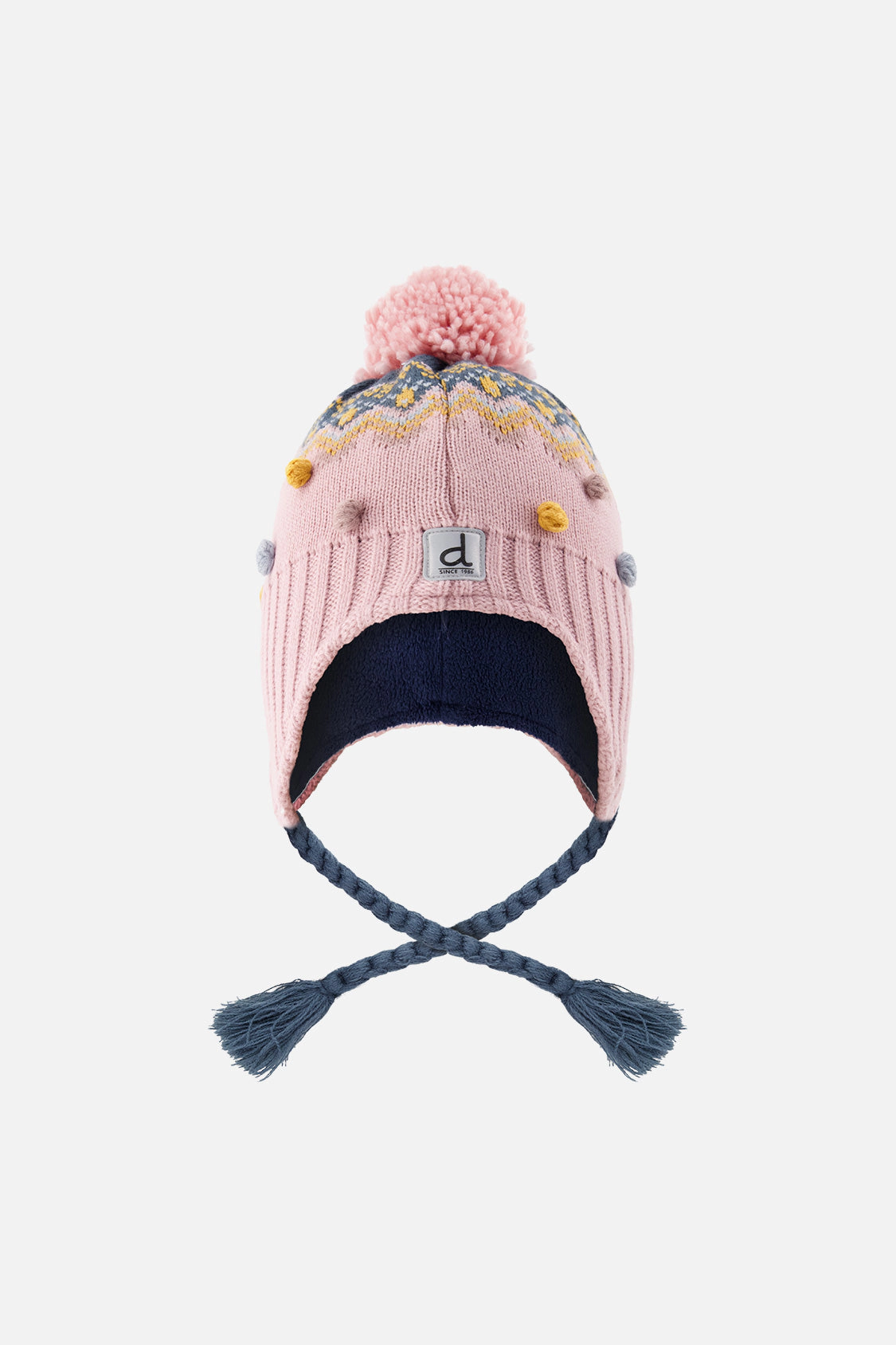 Deux par Girls Geometric Jacquard Winter Peruvian Knit Hat with Pompom