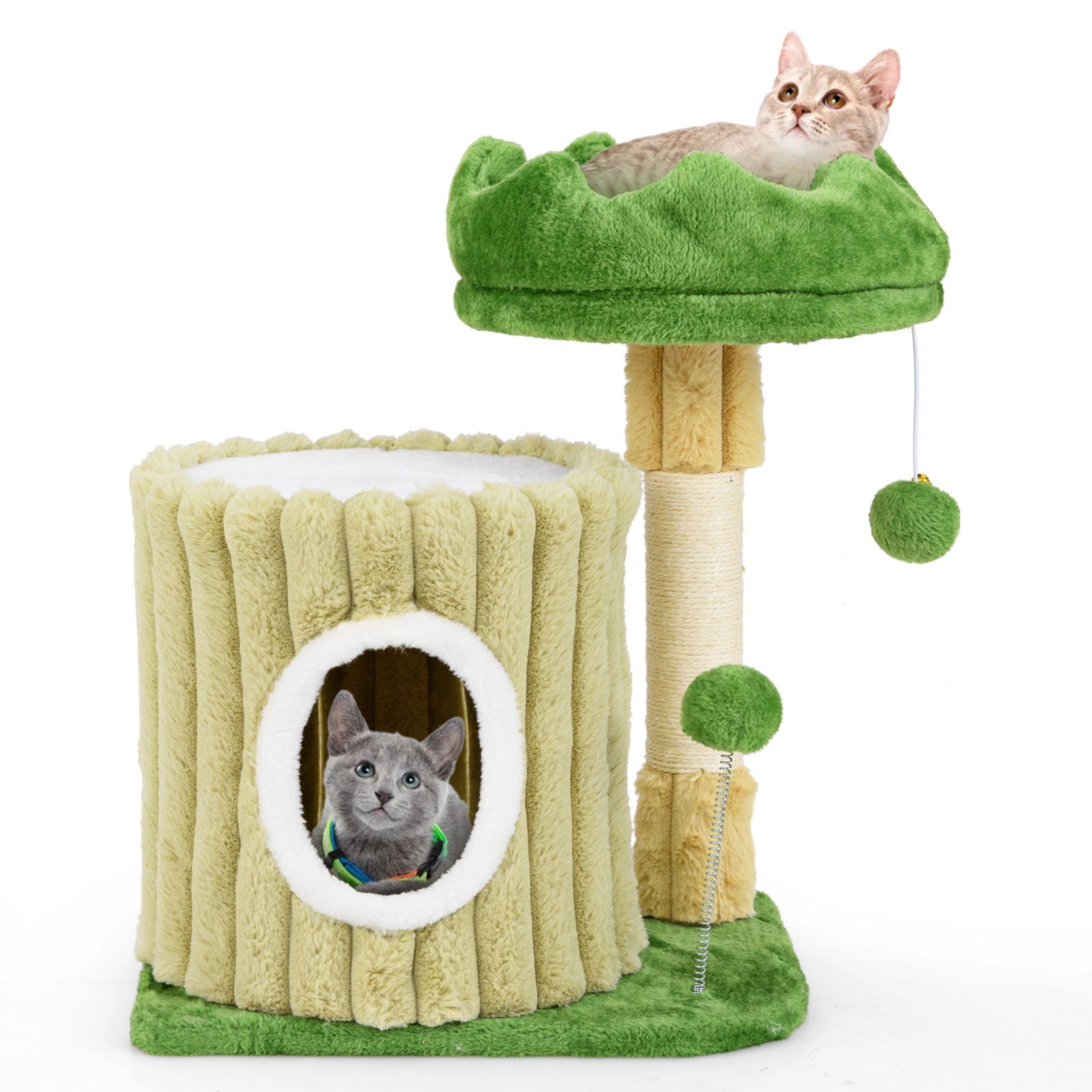 SlickBlue Plush Cat Activity Tree with Condo and Hanging Toys
