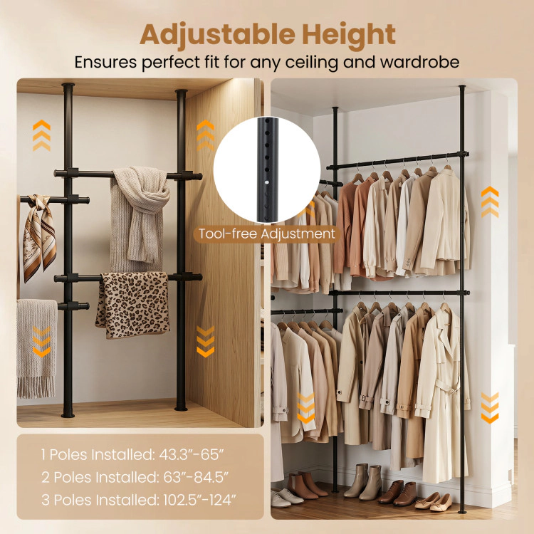 Hivvago Adjustable Floor to Ceiling Clothes Rack with 6 Hanging Rods