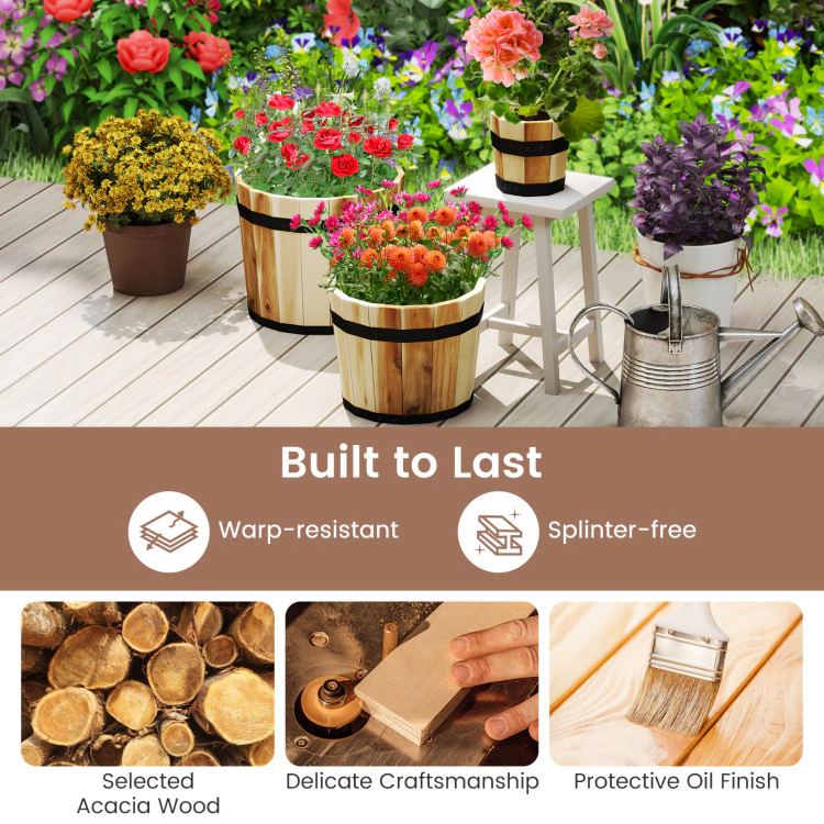 Hivvago Outdoor Wooden Planter Box with Drainage Holes Set of 3