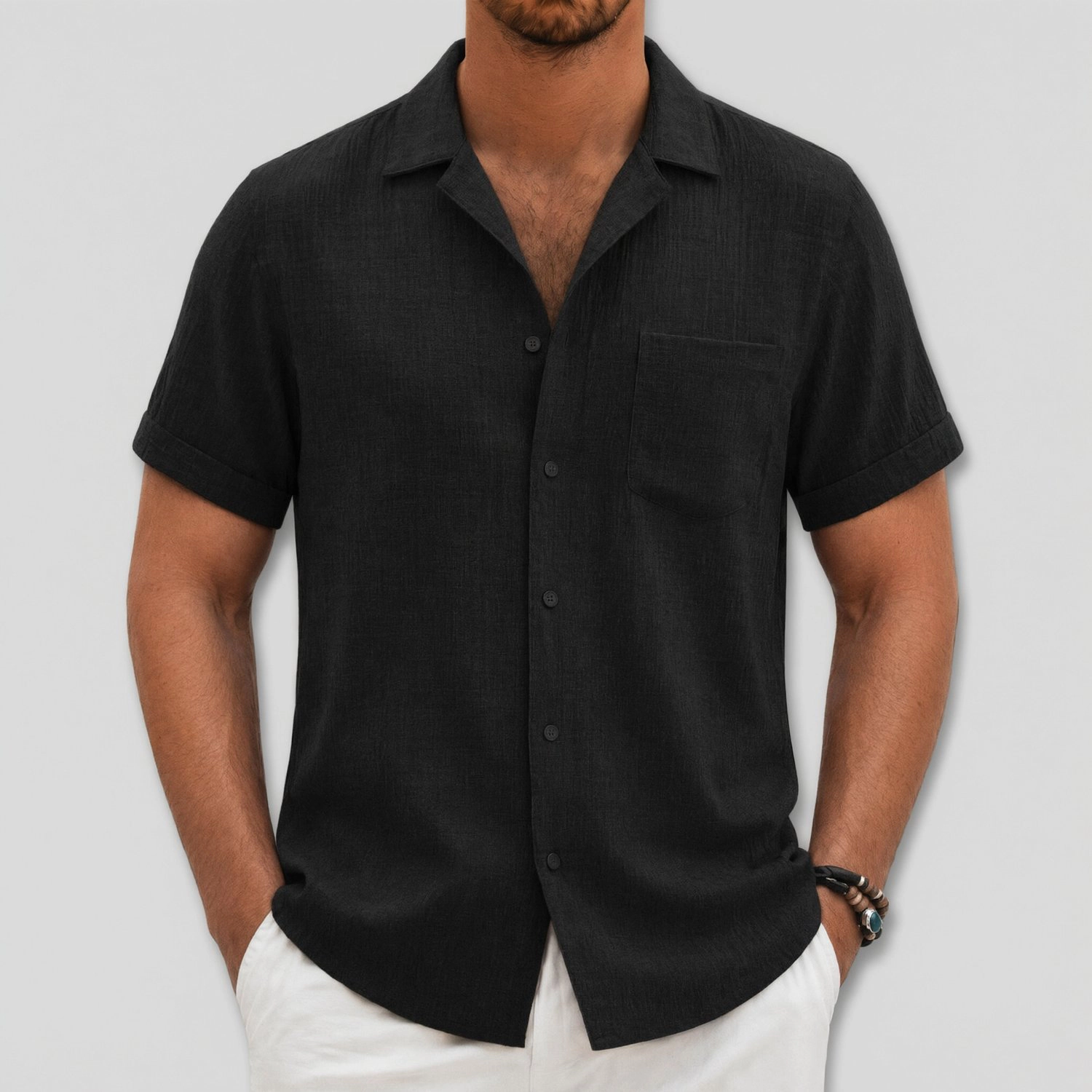 COOFANDY Mens Casual Short Sleeve Button Down Shirt  Lapel Collar Pocket Tops