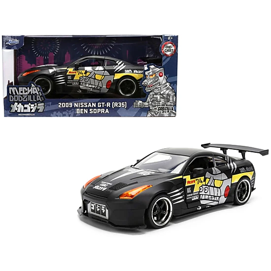 Jada Collectible 2009 Nissan Gt-R (R35) Ben Sopra Matt Black With "Mechagodzilla" Graphics "Hollywood Rides" Series 1/24