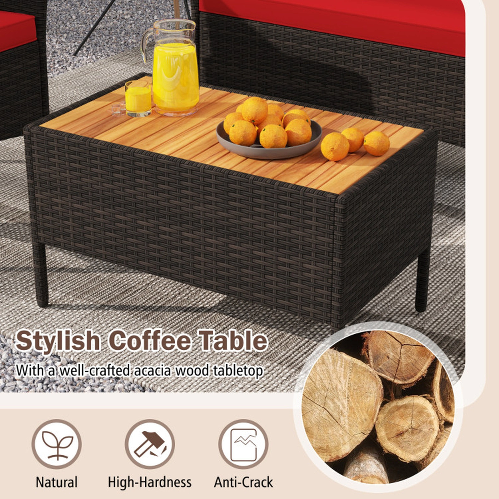 SUGIFT 8-Piece Red Patio Wicker Sofa Set with 4 Chairs and 2 Loveseats 16-in Seat H 800-lb Loveseat Capacity