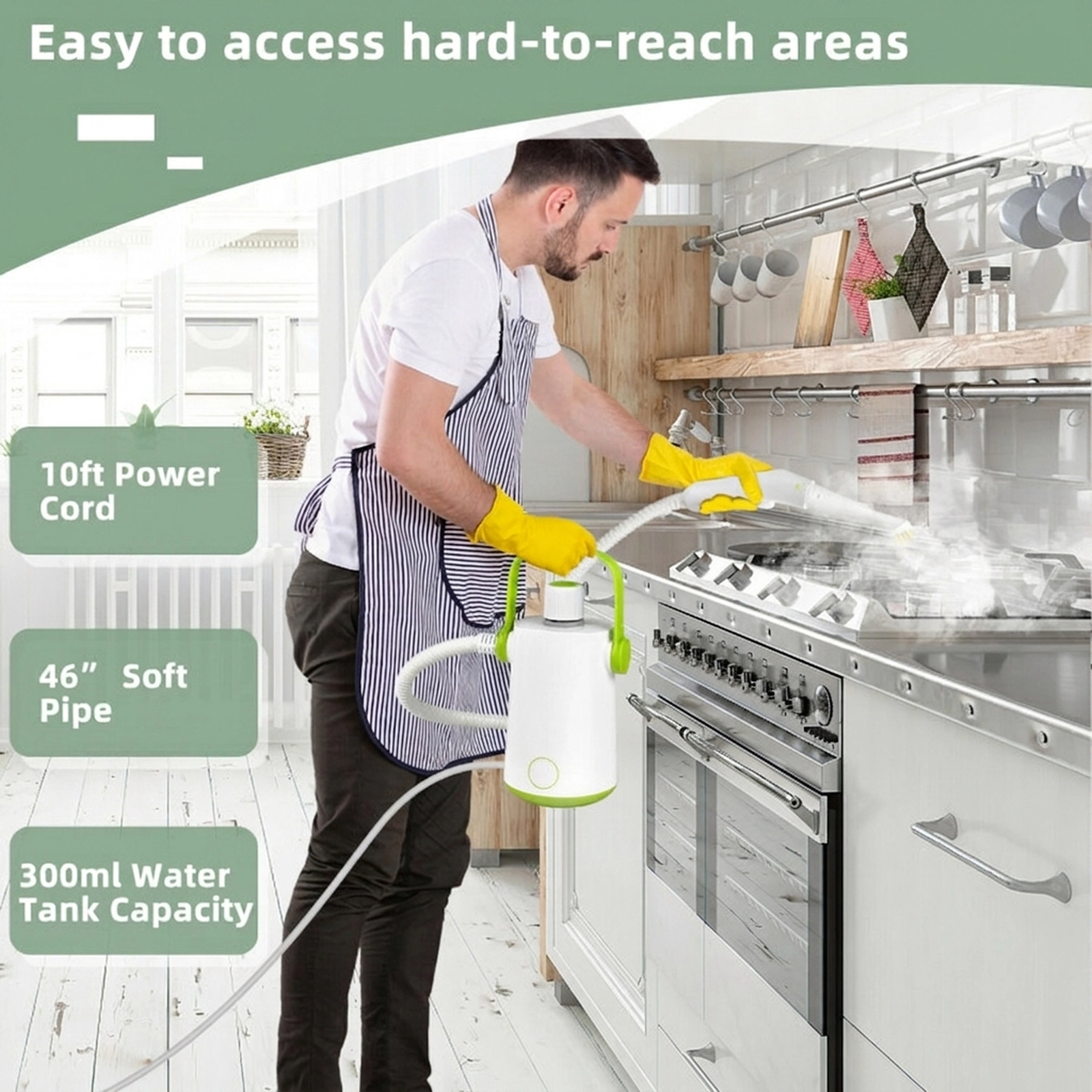 SUGIFT 1000W Multifunction Portable Hand-held Steam Cleaner 10.2oz Tank with 10 Accessories Gray/Green