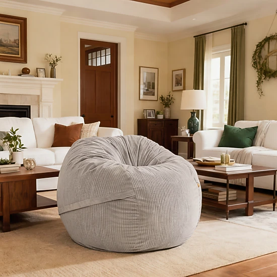 Luna 5 Foot X-Large Bean Bag Chair – Oversized Foam Lounger for Adults & Kids, Plush Corded Faux Fur