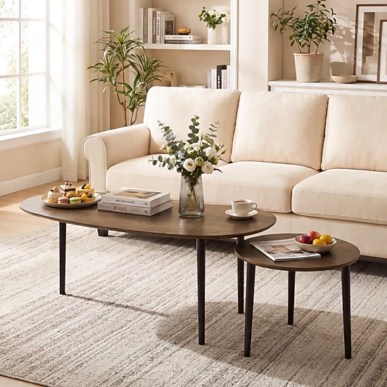 Glintex 2-Piece Mid-Century Nesting Table Set with Kidney and Round ...