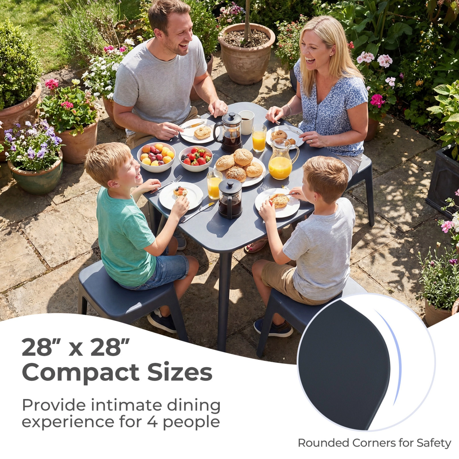SUGIFT All-Weather Plastic Square Outdoor Dining Bistro Table 28-in Top 150-lb Capacity Gray
