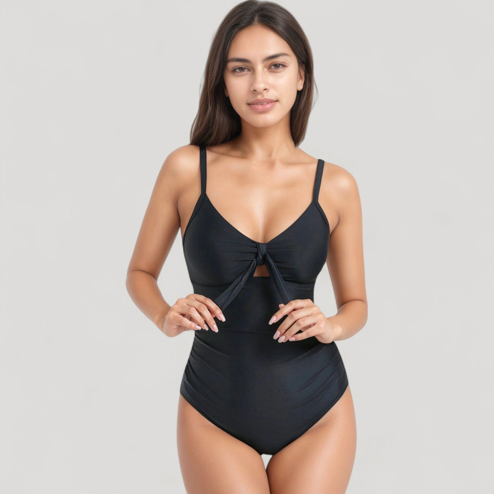 Anna-Kaci Women V-Neck One Piece Swimsuit - Front Tie, Ruching, Tummy-Smoothing