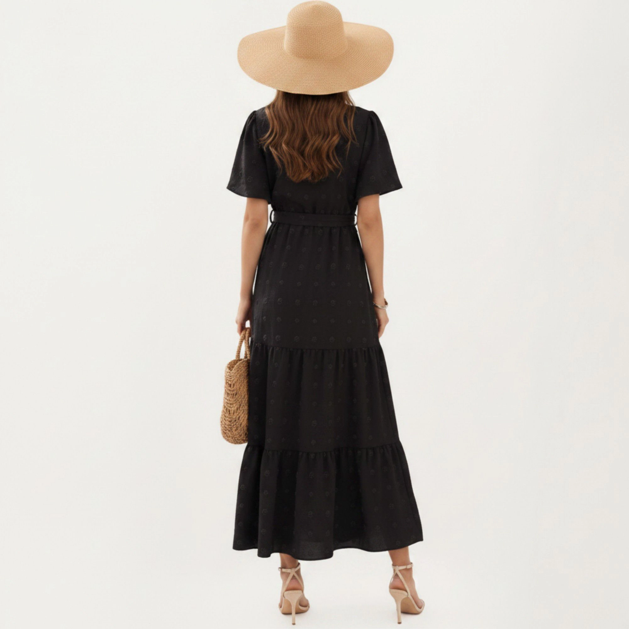 Anna-Kaci Women's Short Sleeve Wrap Front Maxi Dress with Waist Tie and Tiered Skirt