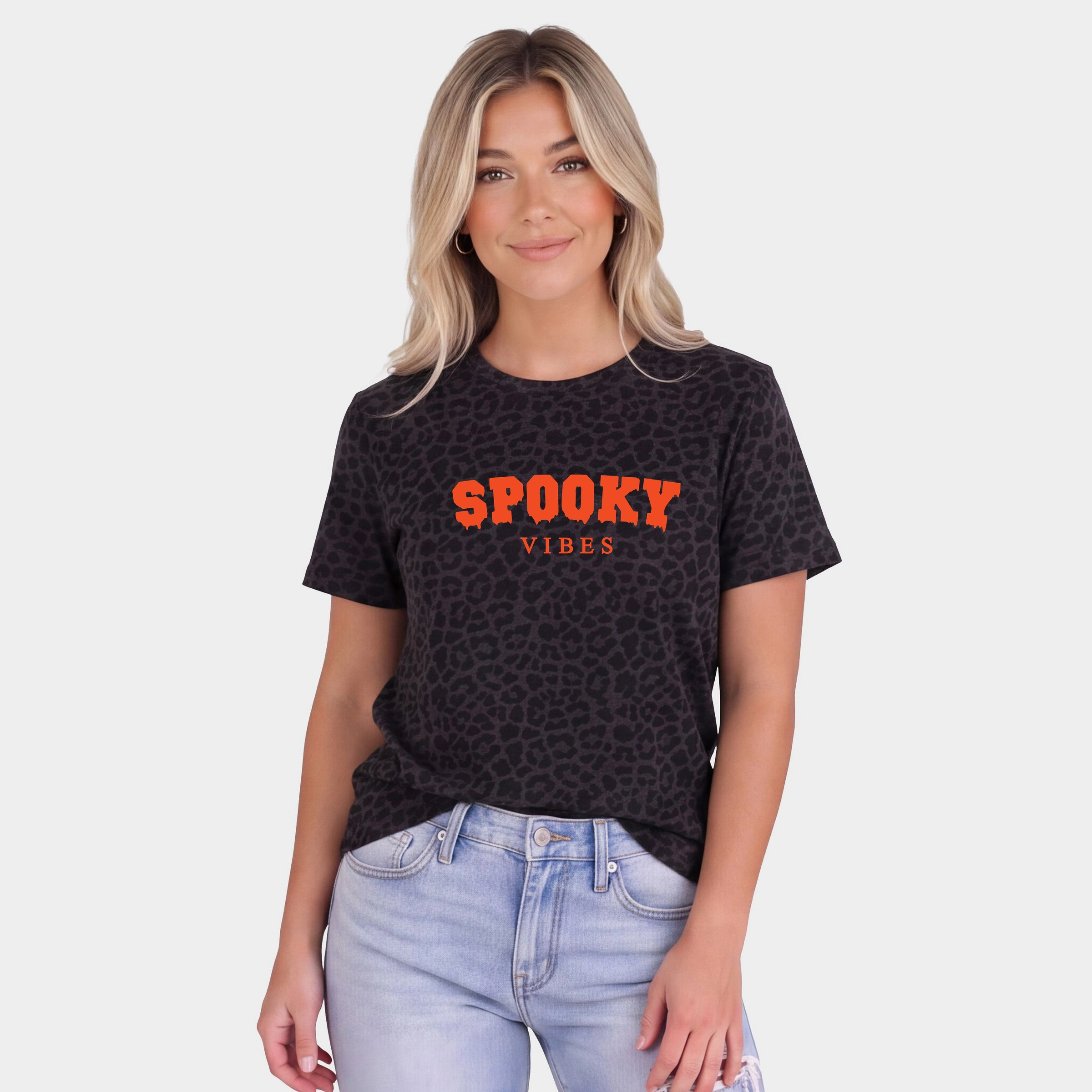 Simply Sage Market - Women's Leopard Print Tee Spooky Vibes Puff