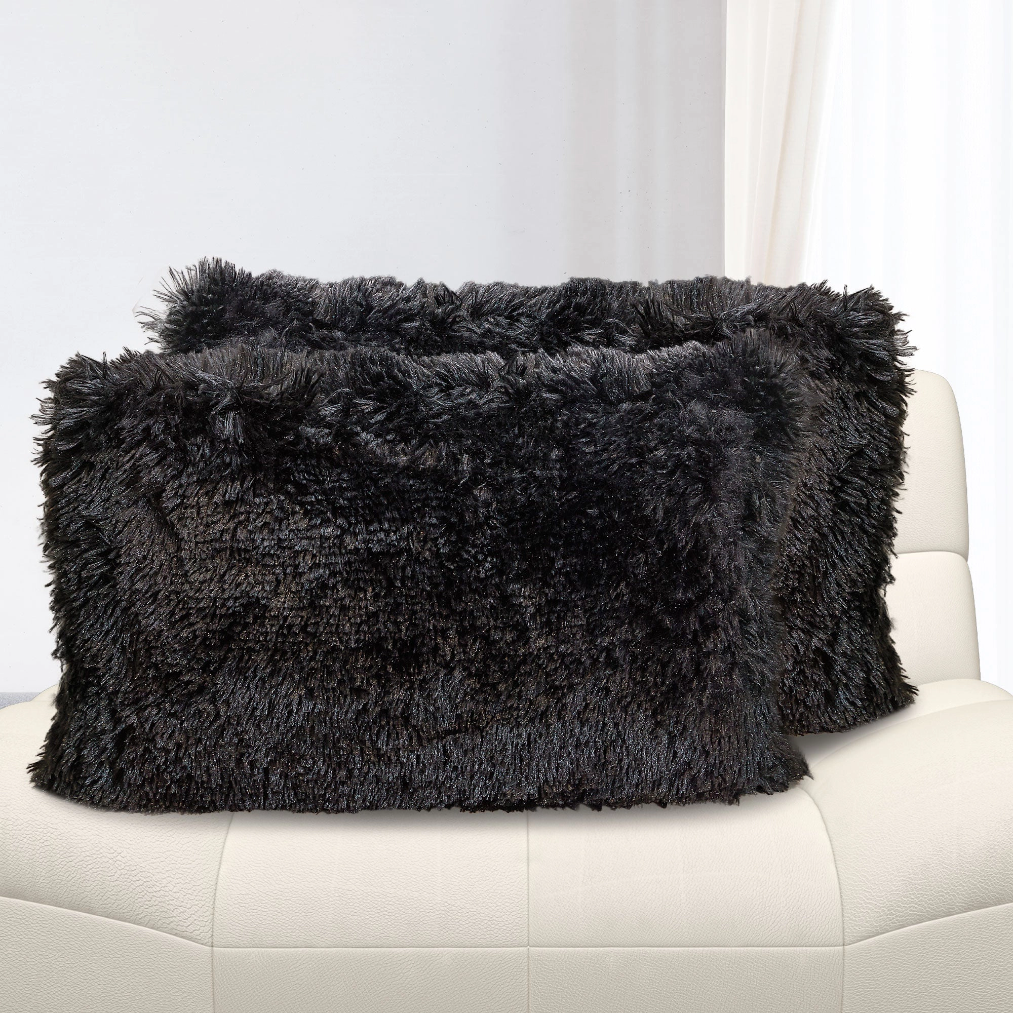 Cheer Collection 2-Pack Long Hair Shaggy Faux Fur Throw Lumbar Pillows