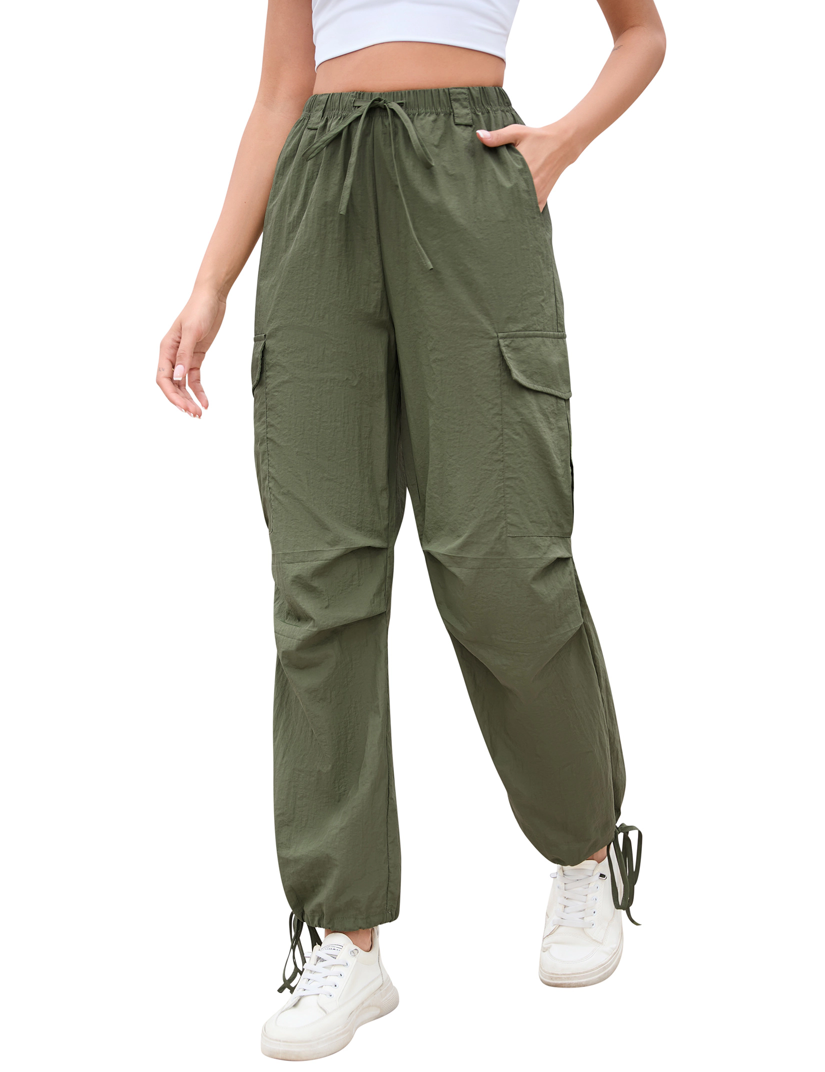 KOJOOIN Women's Lightweight Drawstring Cargo Jogger Pants  with Pockets Quick Dry