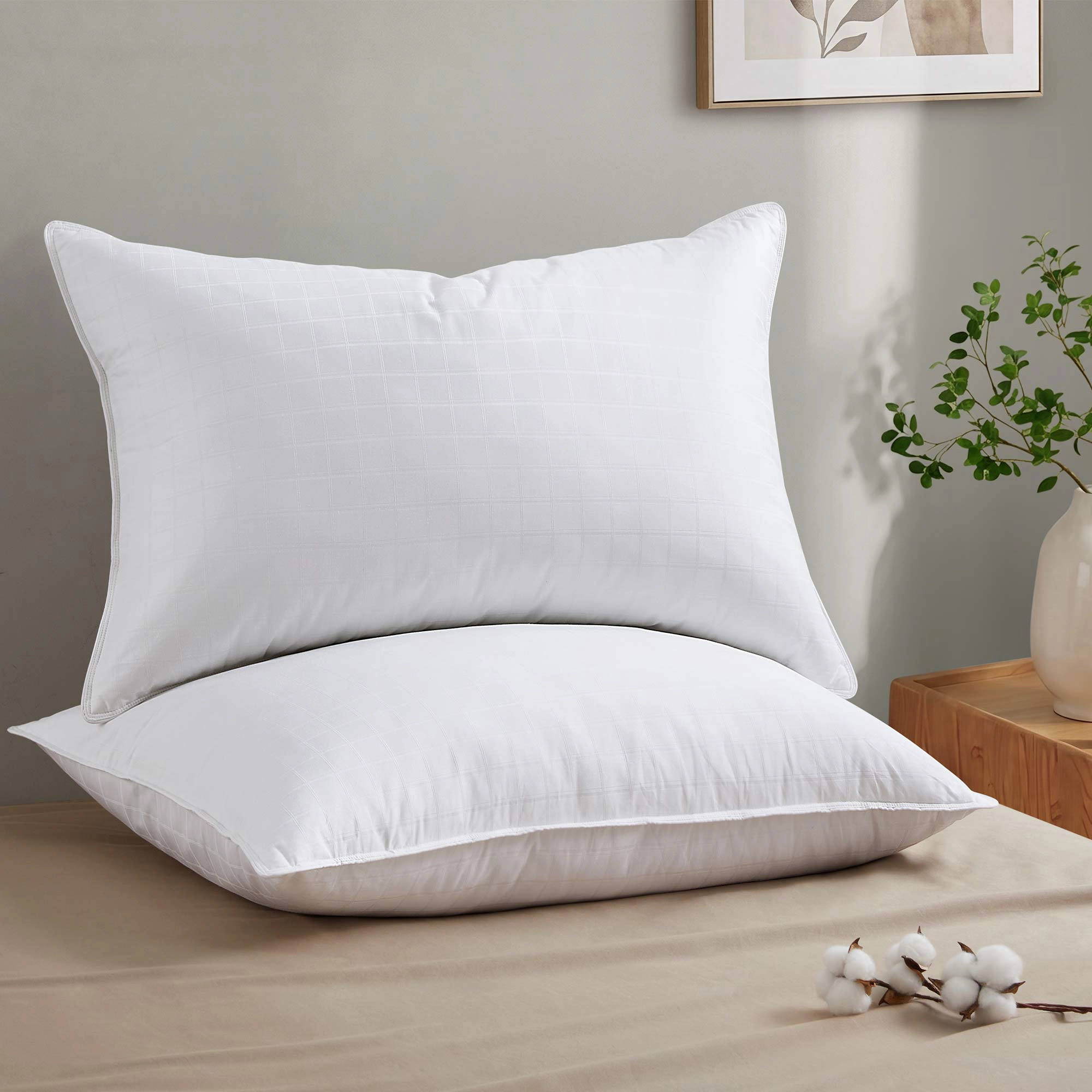 PEACENEST 300 Thread Count Cotton Goose Feather Pillows（Set of 2）