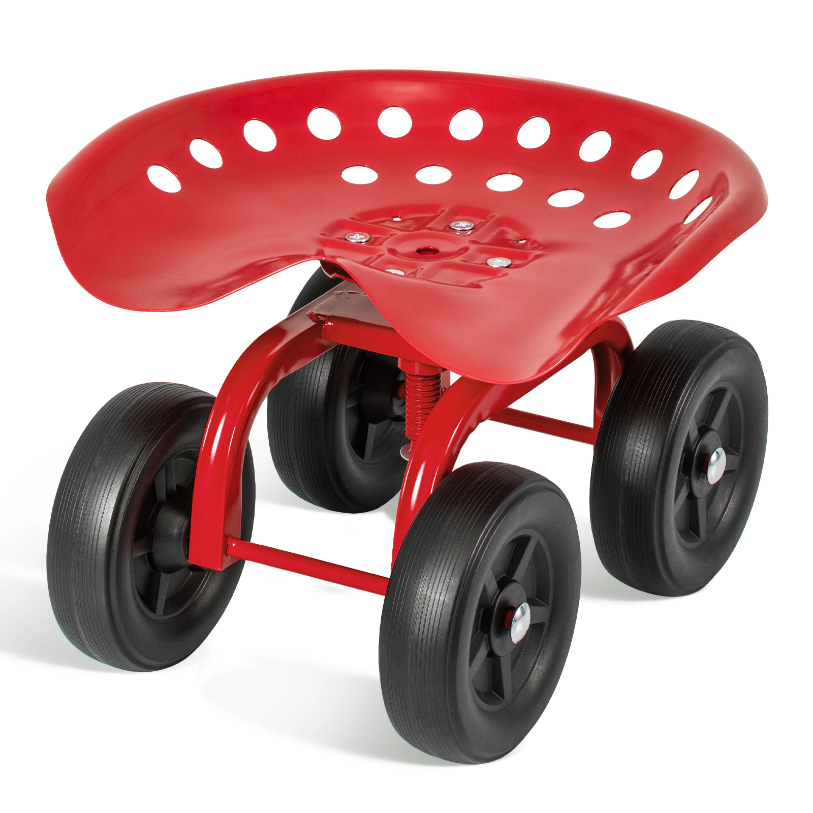SUGIFT Red 330-lb Capacity Rolling Garden Work Seat Swivel Stool with Height Adjustment and Quiet Wheels