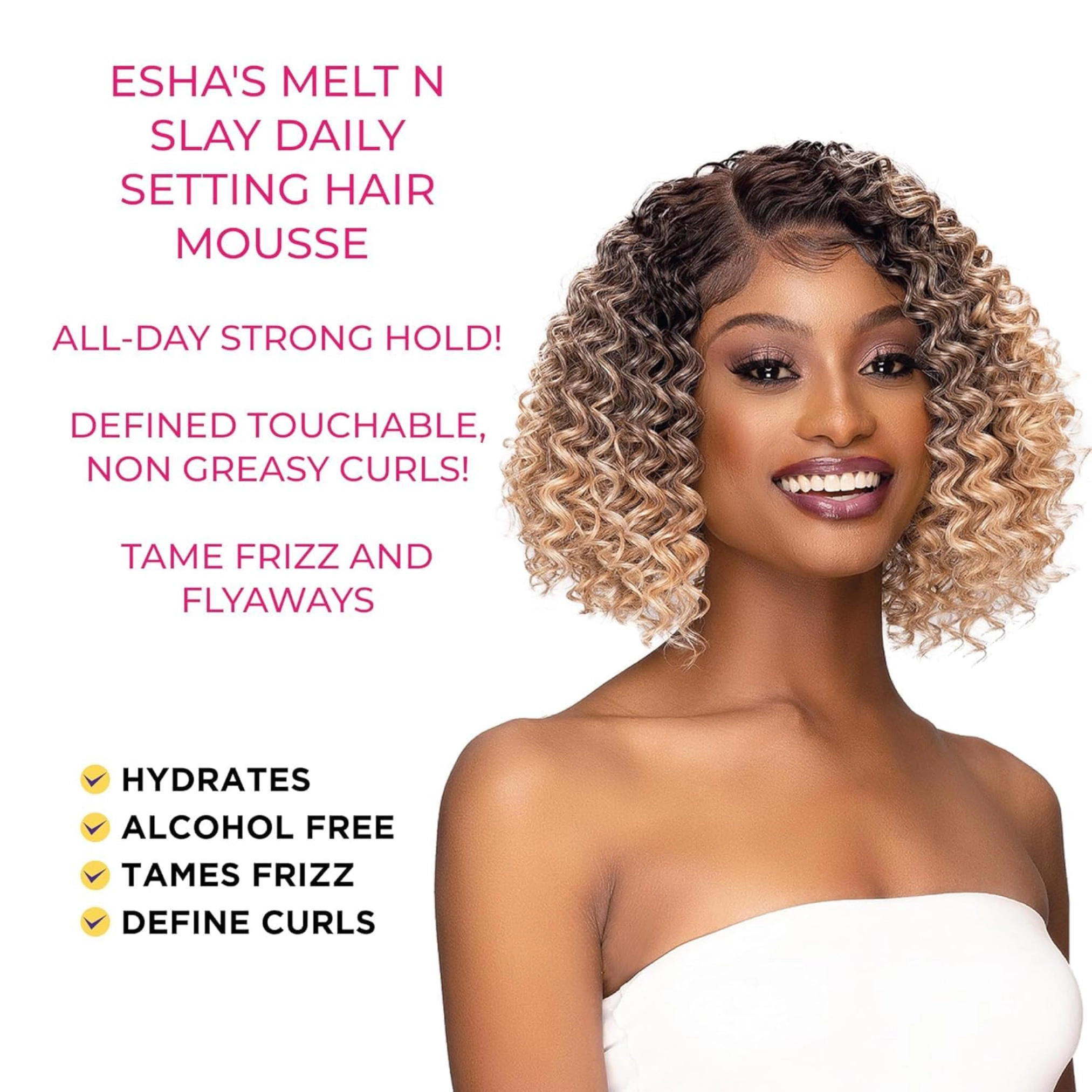 Esha Unisex Strong Hold, Frizz Control, Volume Boost Mousse Melt N Slay Setting Hair Mousse