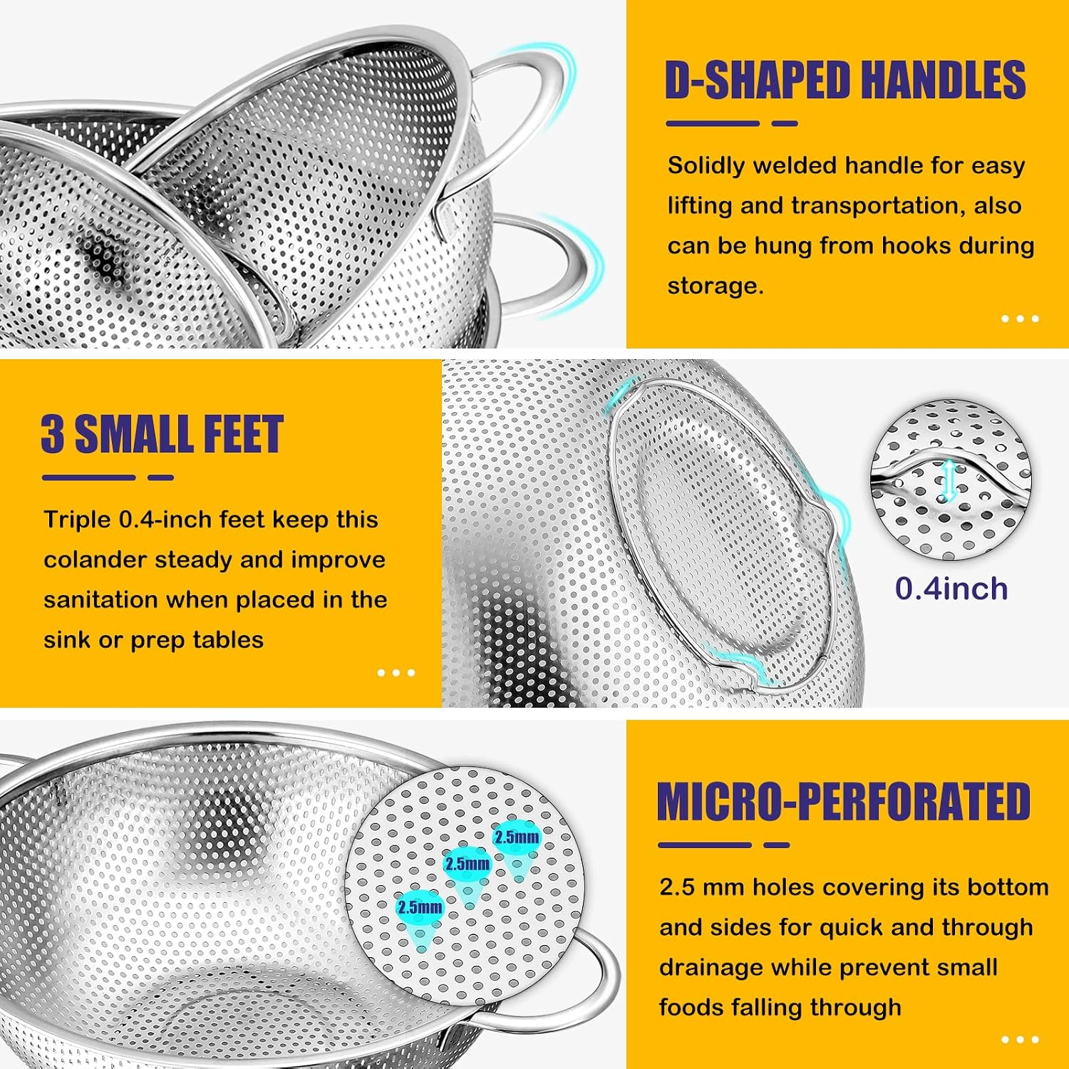 E-far Stainless Steel Colander Set
