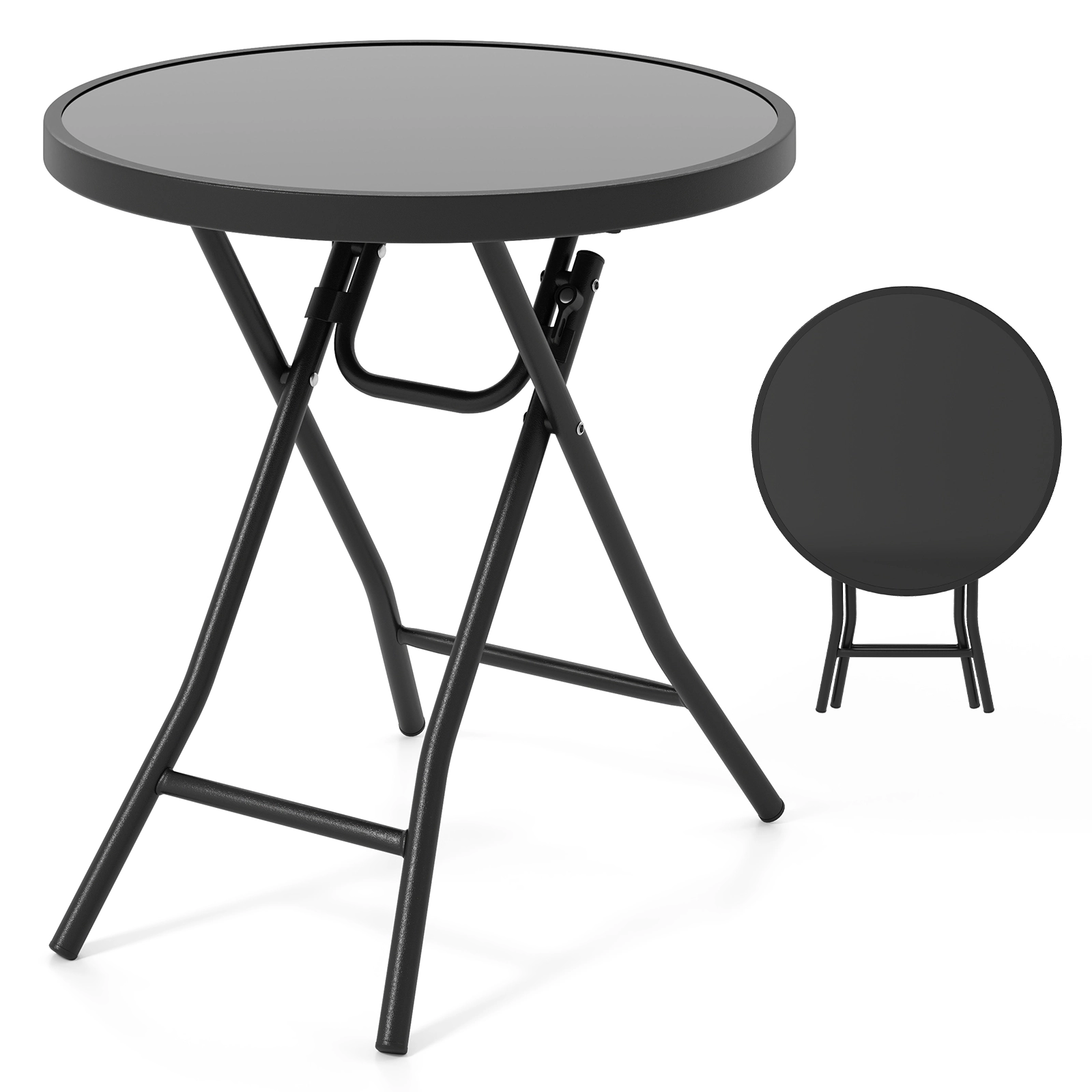 LJG 18 Inch Folding Side Table Patio Round Compact Coffee Table