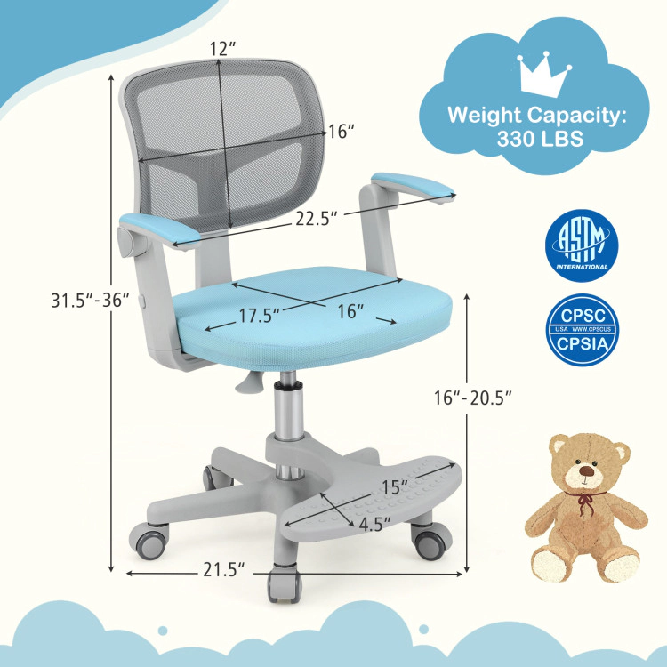 Hivvago Kids Desk Chair Children Study With Adjustable Height Armrest And Footrest