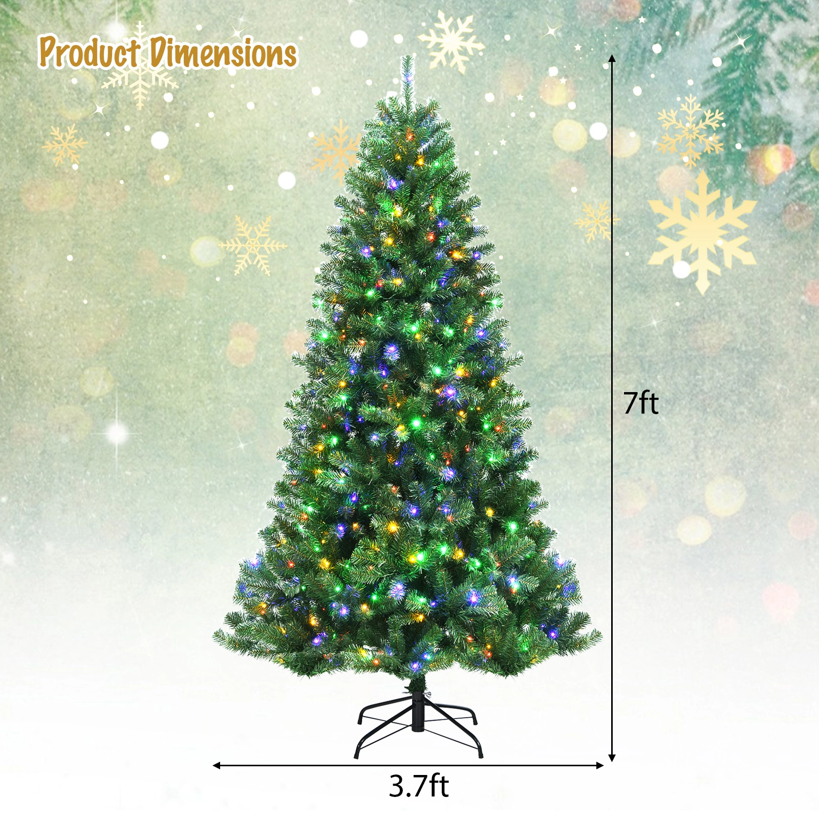 LJG Artificial Hinged Christmas Tree with Remote-Controlled Color-Changing LED Lights