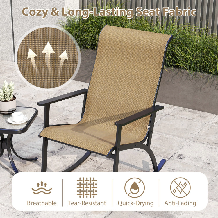 Hivvago Heavy-Duty Rocking Bistro Chairs And Table Set With High Backrest And Wood-Plastic Tabletop