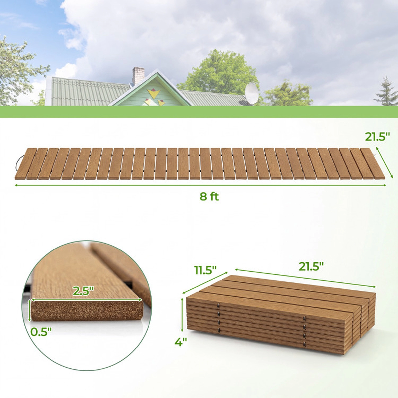 SUGIFT 8-Ft Brown HDPE Roll Out Garden Walkway with 32 Slats and Carry Handle 95-in W 21.5-in D 0.5-in H