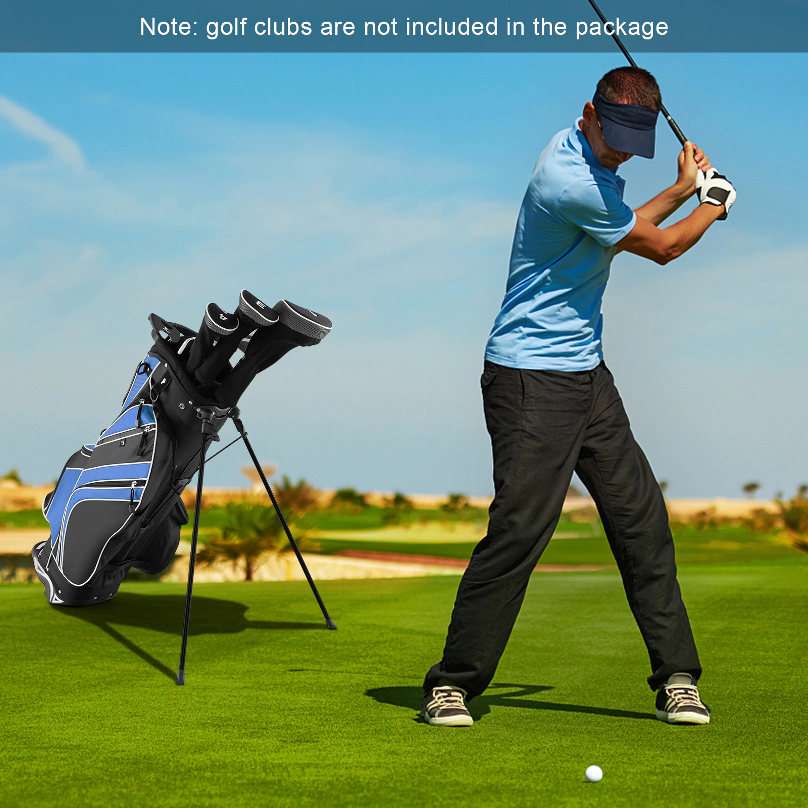 SUGIFT Ergonomic 6-Way Divider Golf Stand Cart Bag with Automatic Stand Carry Pockets Blue