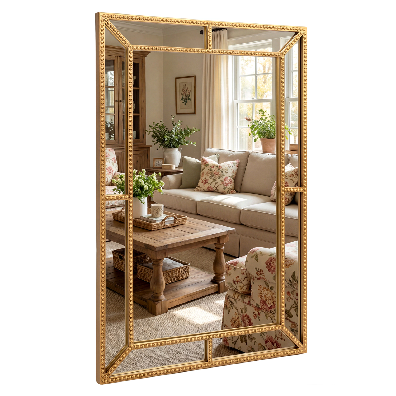Slickblue 36 x 24 Inch Rectangle Wall Mirror Beaded Metal Frame Vanity Mirror for Bathroom Bedroom