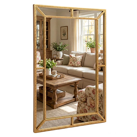 SlickBlue 36 x 24 Inch Rectangle Wall Mirror Beaded Metal Frame Vanity Mirror for Bathroom Bedroom