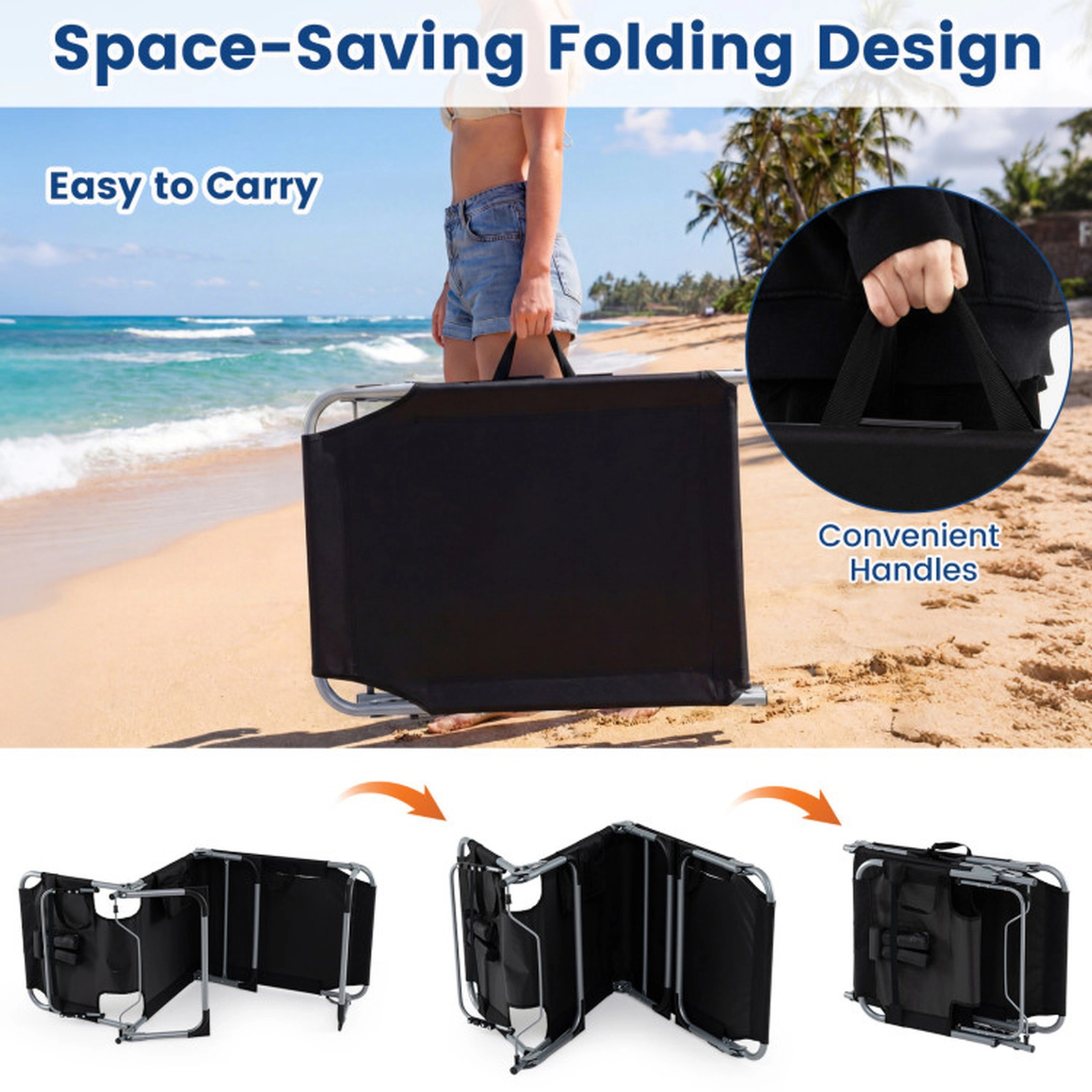 SUGIFT Adjustable Folding Tanning Chair with Face and Arm Holes 330-lb Capacity Black