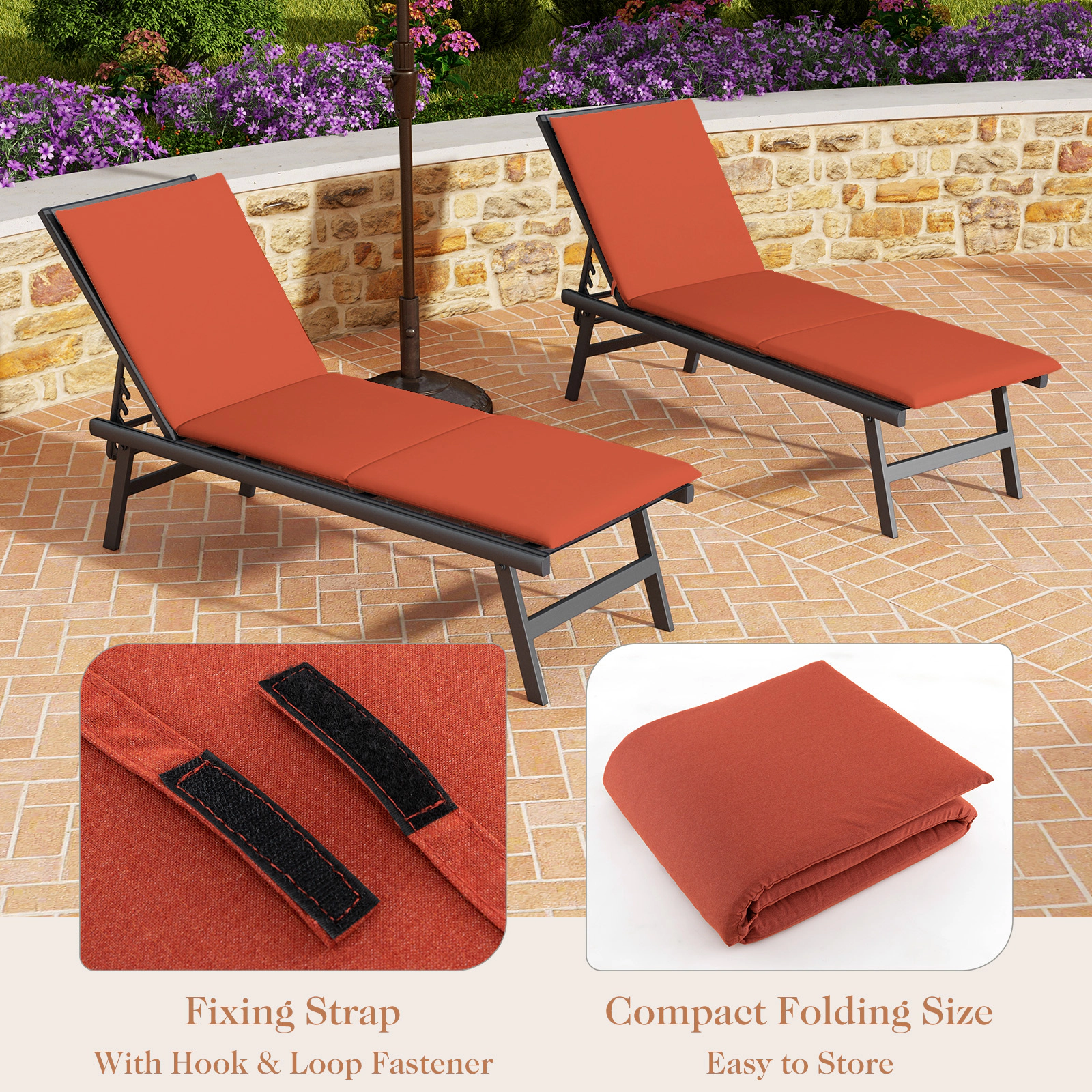 SUGIFT Orange Tri-Fold Foam Padded Outdoor Chaise Lounge Pad with Hook and Loop Straps 72-in W 23-in D 1.8-in H
