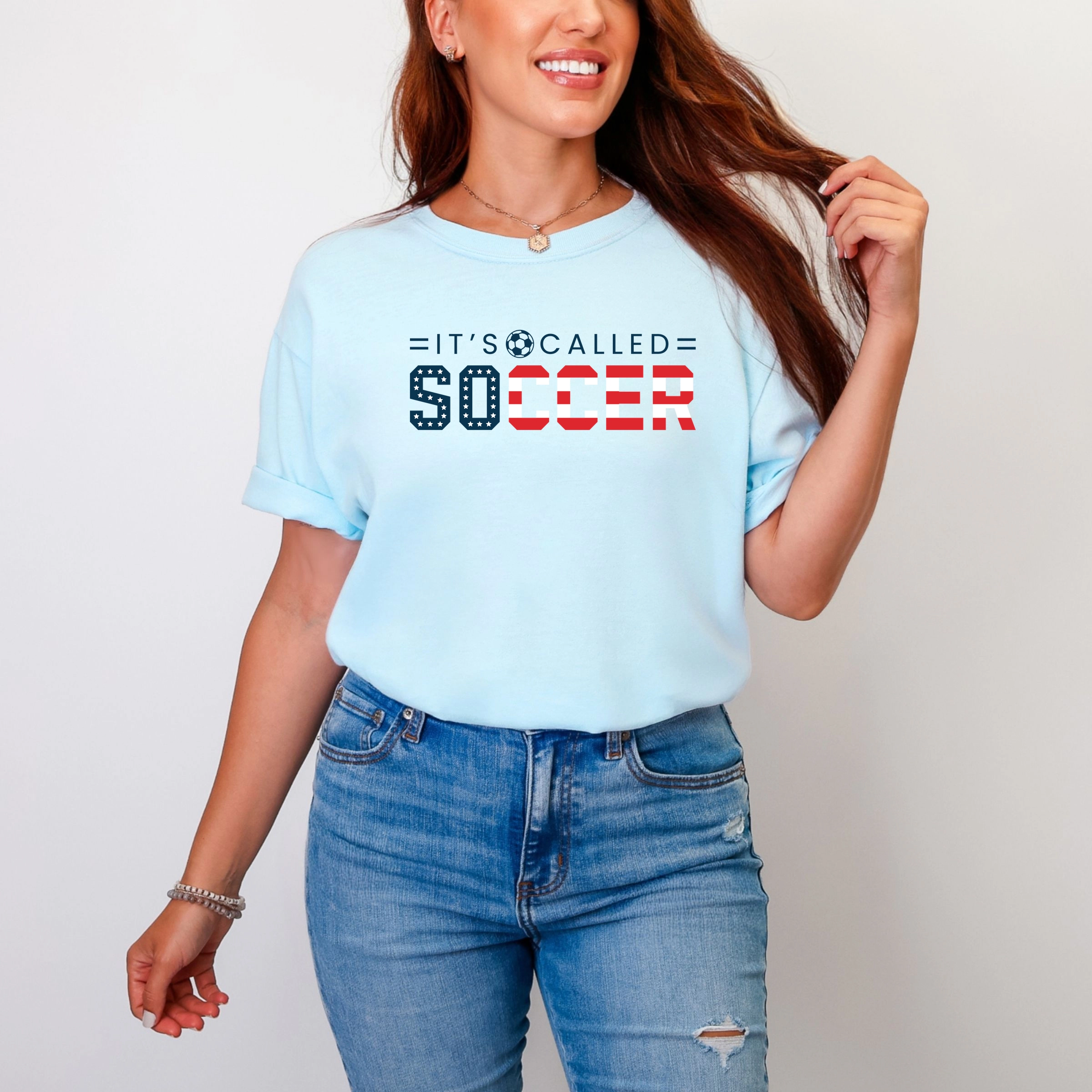 Simply Sage Market - Women's Garment Dyed Graphic T-Shirt It's Called Soccer USA