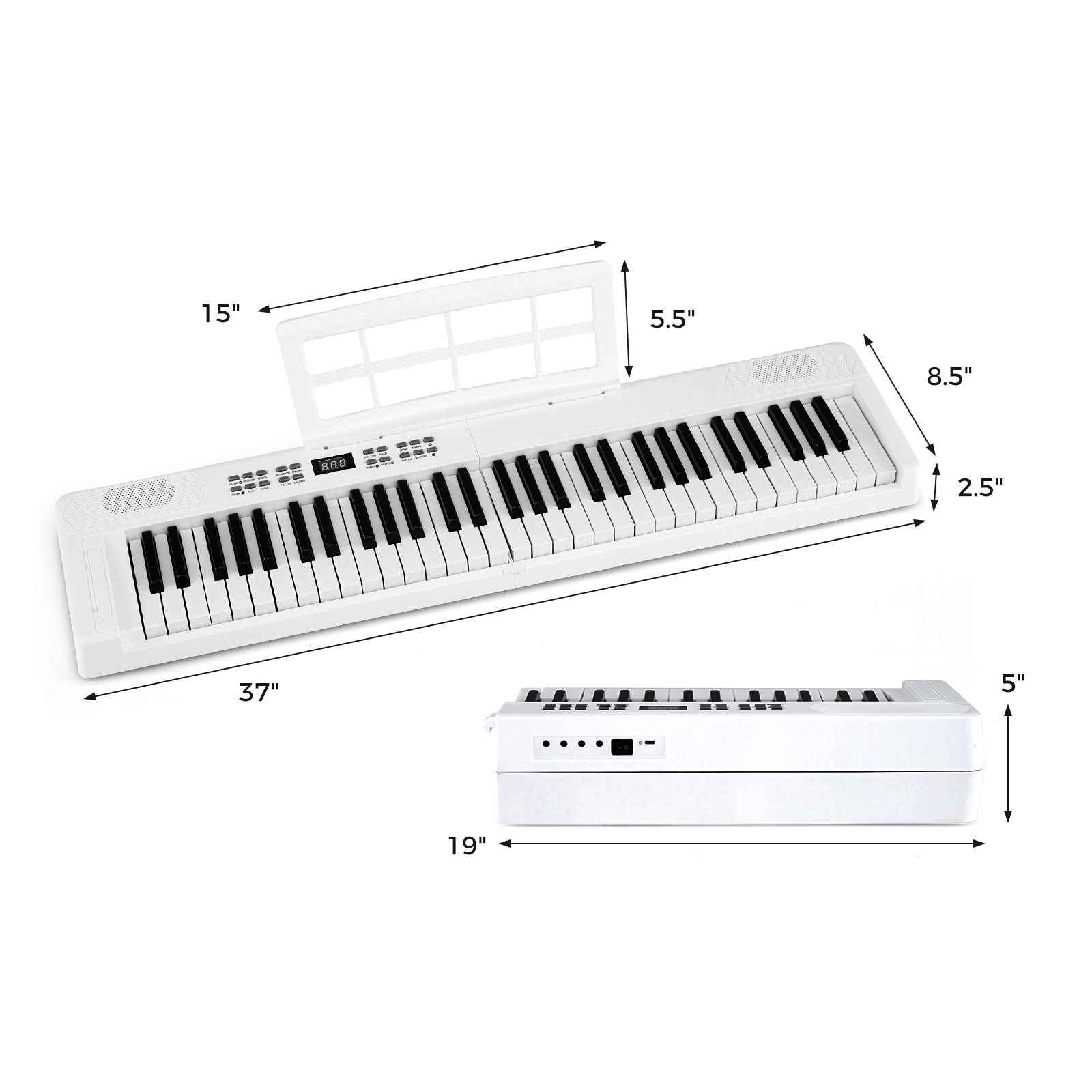 SUGIFT White 61-Key Foldable Piano Keyboard with Split Mode and Touch Response 37-in W 8.5-in D 2.5-in H