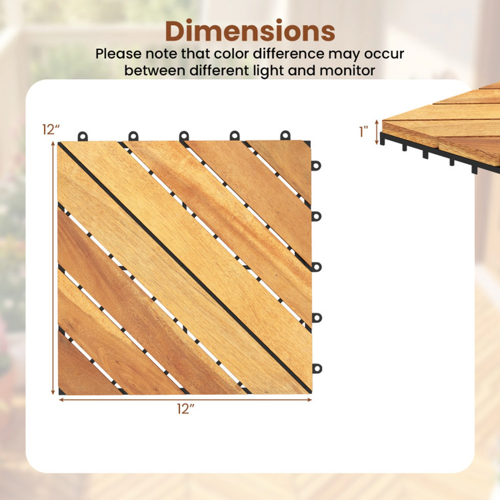 SUGIFT Interlocking Deck Mat Tiles 500-lb Capacity Acacia Wood 48-Piece Natural