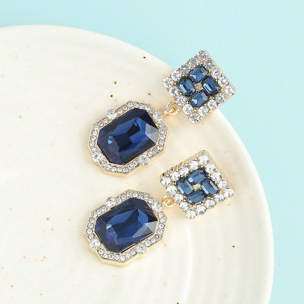 SOHI Women's Blue Crystal Drop Earrings