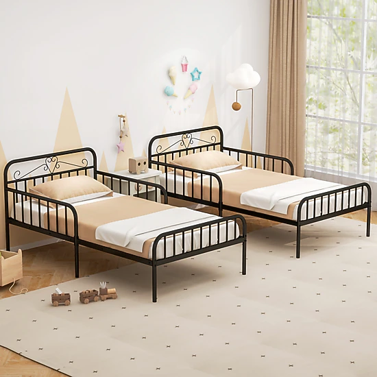 LJG Twin Size Bed Frame with Headboard and Safety Side Guardrails