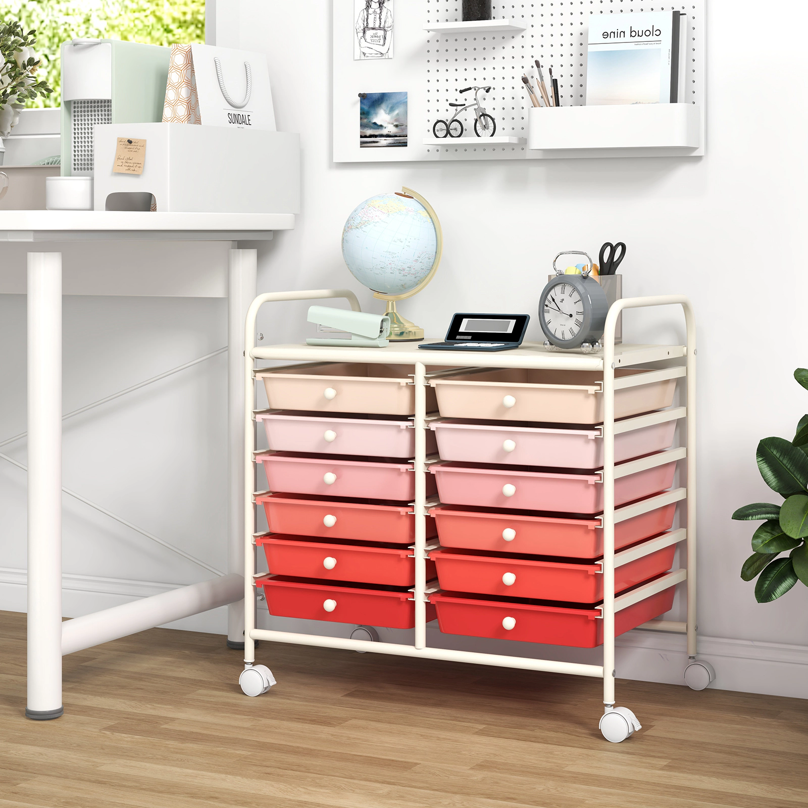 SUGIFT 34-in 12-Drawer Rolling Cart Home Office Supply Organizer with Removable Trays and Locking Wheels