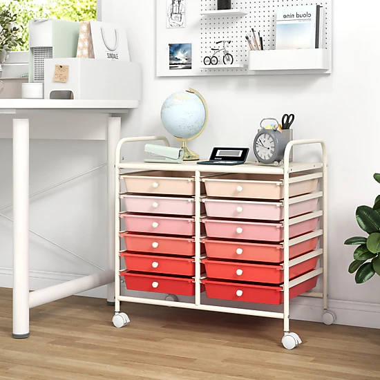 SUGIFT 34-in 12-Drawer Rolling Cart Home Office Supply Organizer with Removable Trays and Locking Wheels