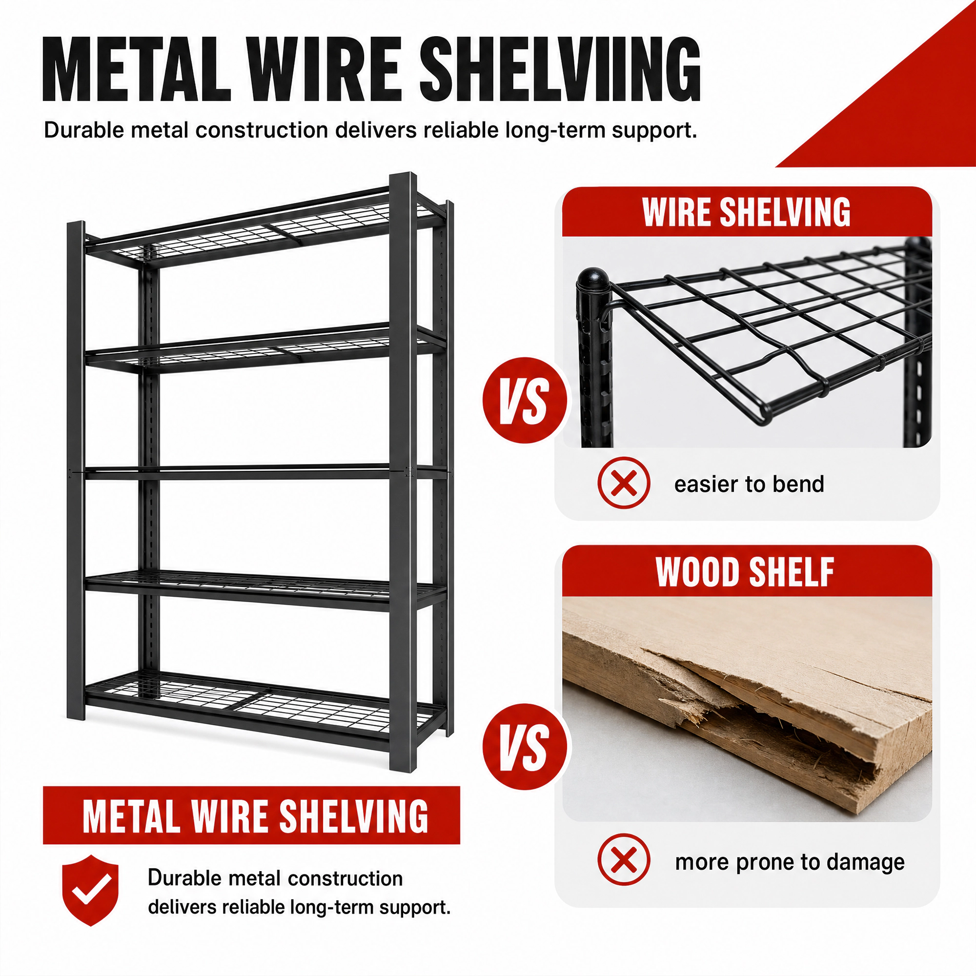 Flynama 5 Tier 60 x 23.6 x 72 in Metal Mesh Rack 3000 LBS Adjustable Heavy Duty Shelf for Pantry Garage and Kitchen