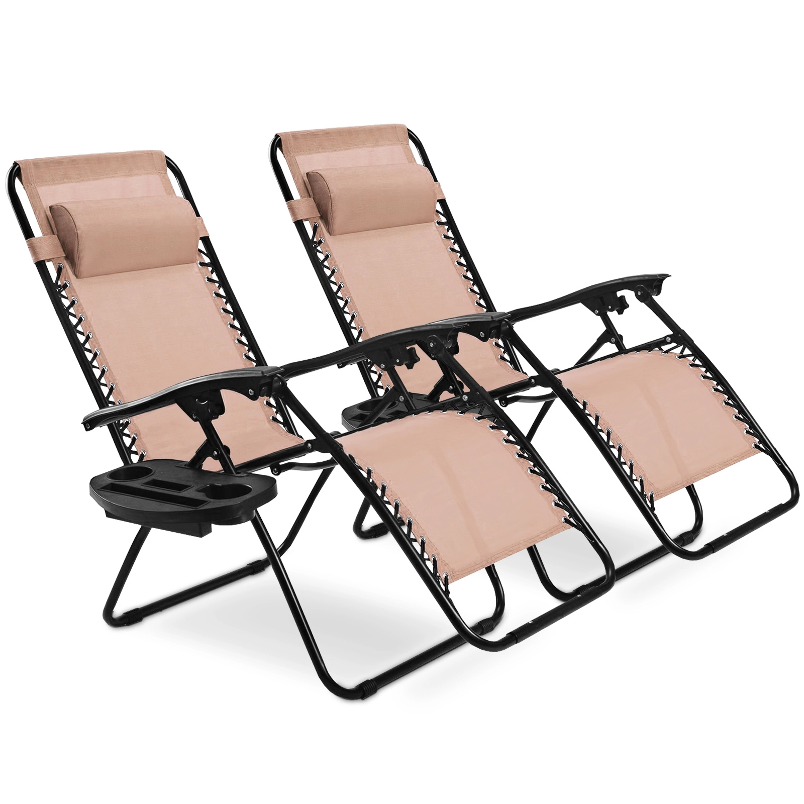SUGIFT Set of 2 Removable Tray 0-160 Degree Recline Zero Gravity Lounge Chairs 57-in x 25-in 310-lb Capacity Beige