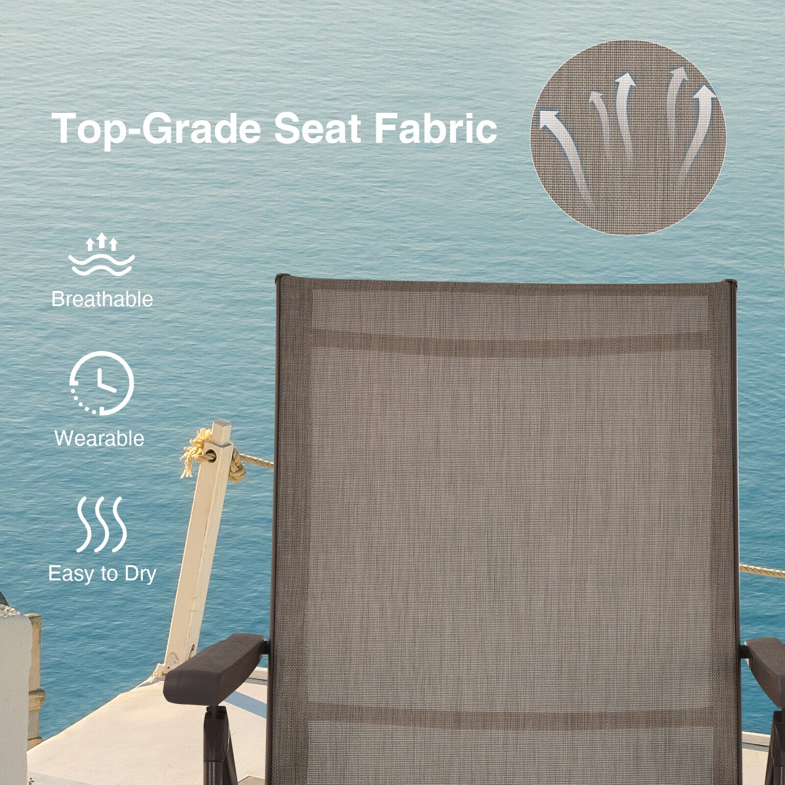 SUGIFT Set of 2 Folding Chaise Lounge Chairs, 5 Backrest Angles, 2-Position Footrests, Brown