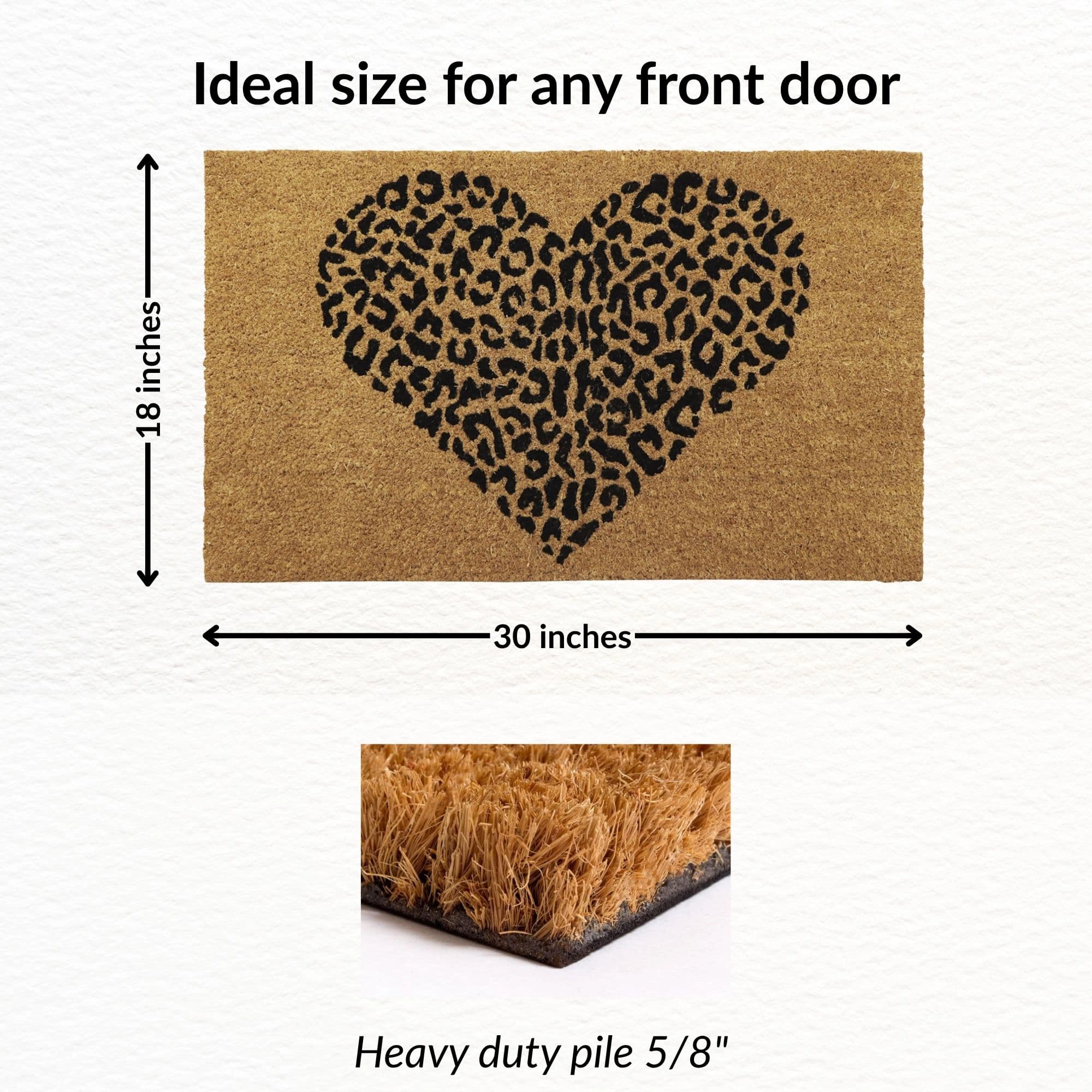 Evideco French Home Goods Natural and Black Leopard Heart Coir Doormat 30 x 18 Inches
