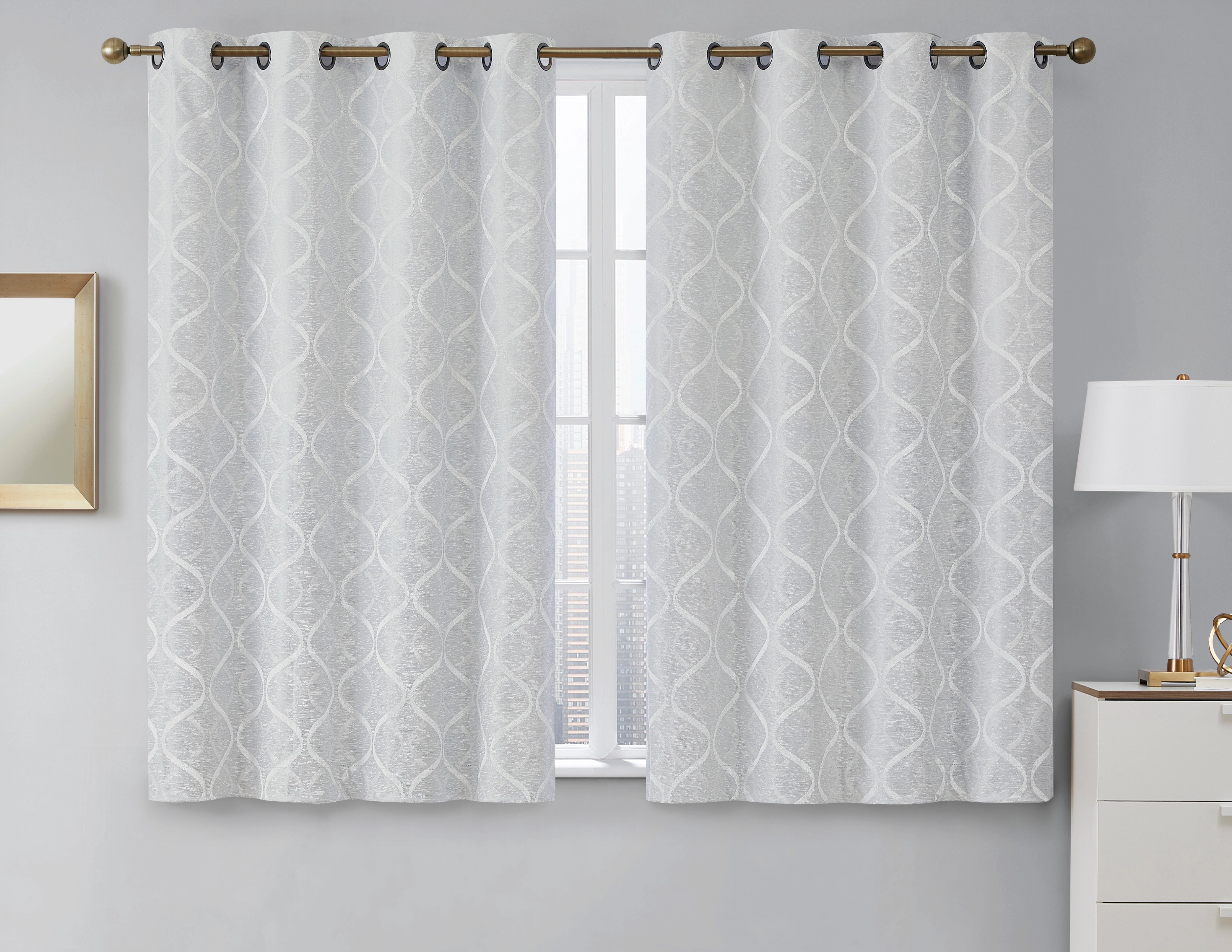 HLC.ME Versailles Lattice Flocked 100% Complete Blackout Thermal Insulated Window Curtain Grommet Panels - Set of 2